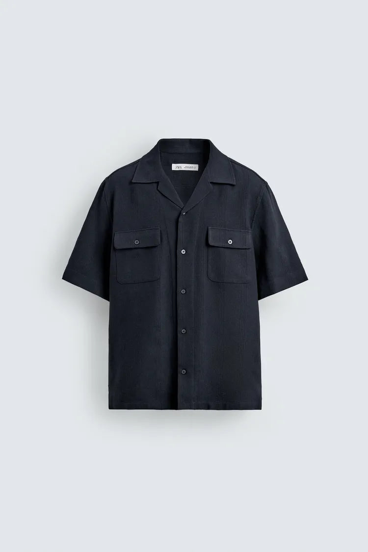 Camisa Jacquard Riscas Bolsos