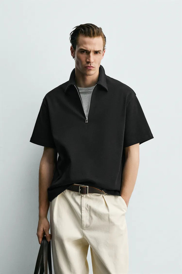 Polo Relaxed Fit Com Fecho De Correr