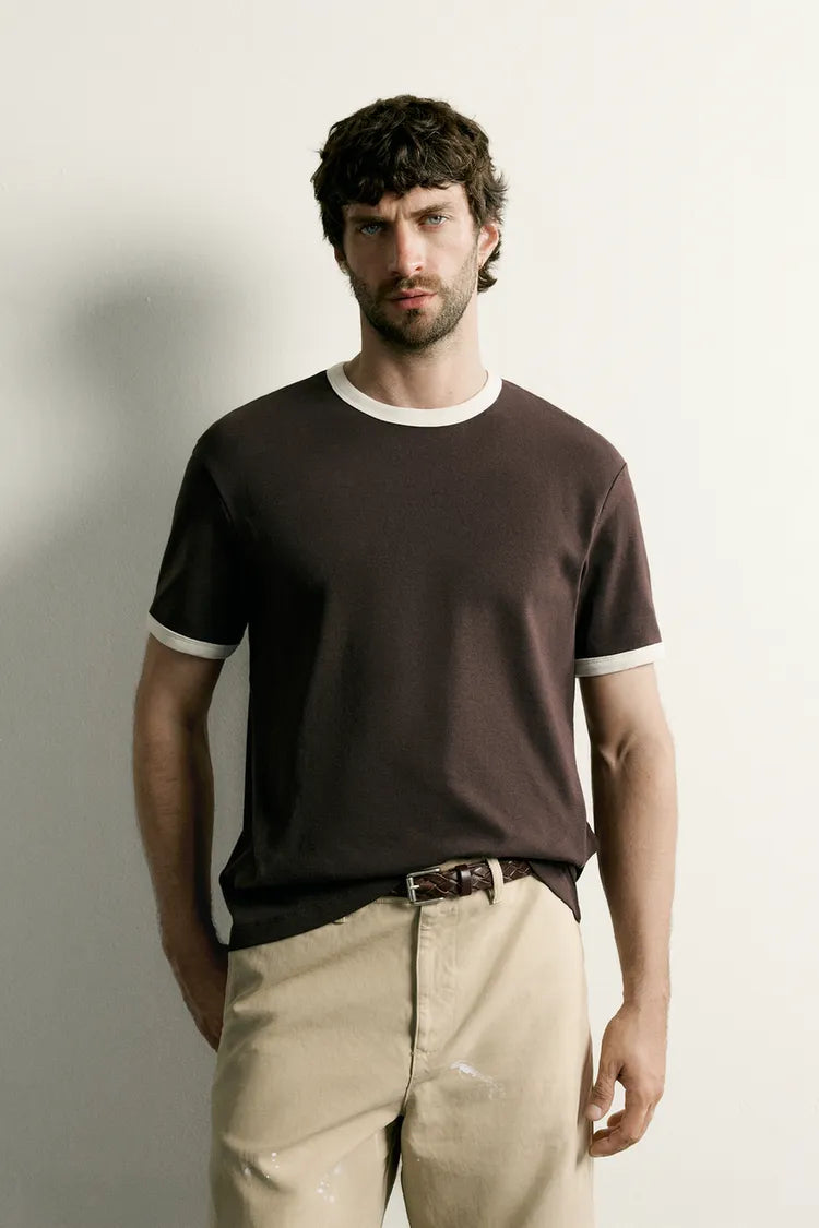 T-Shirt Com Nervuras Em Contraste