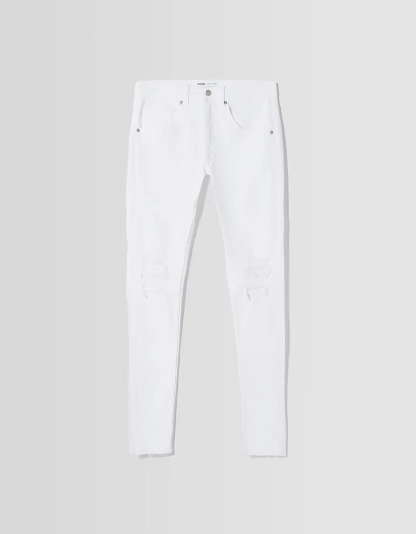Calças Jeans Skinny Com Rasgões