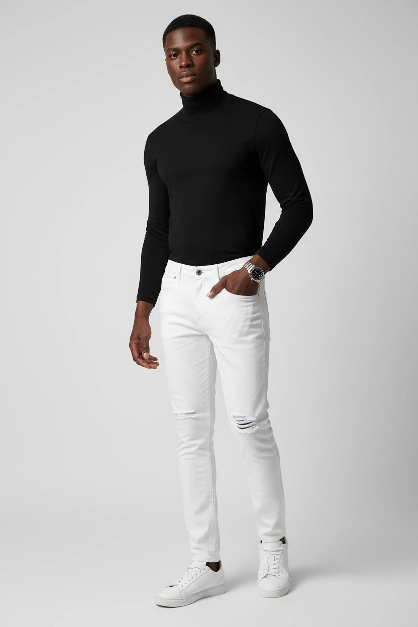 Calças Jeans Skinny Com Rasgões