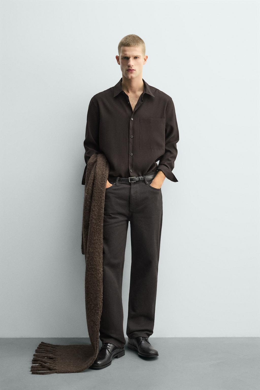 Camisa Fluída Tecido Acetinado Com Bolso