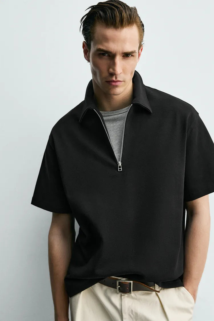 Polo Relaxed Fit Com Fecho De Correr