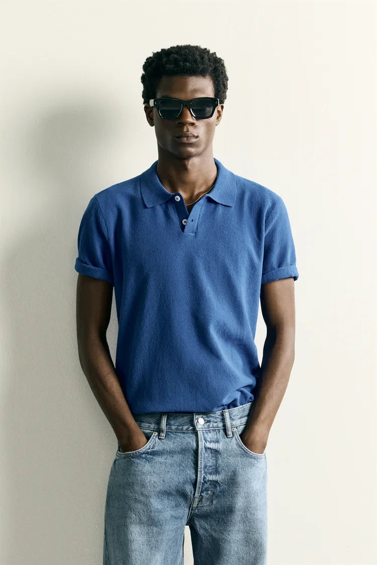 Polo Em Malha Regular Fit Com Estrutura