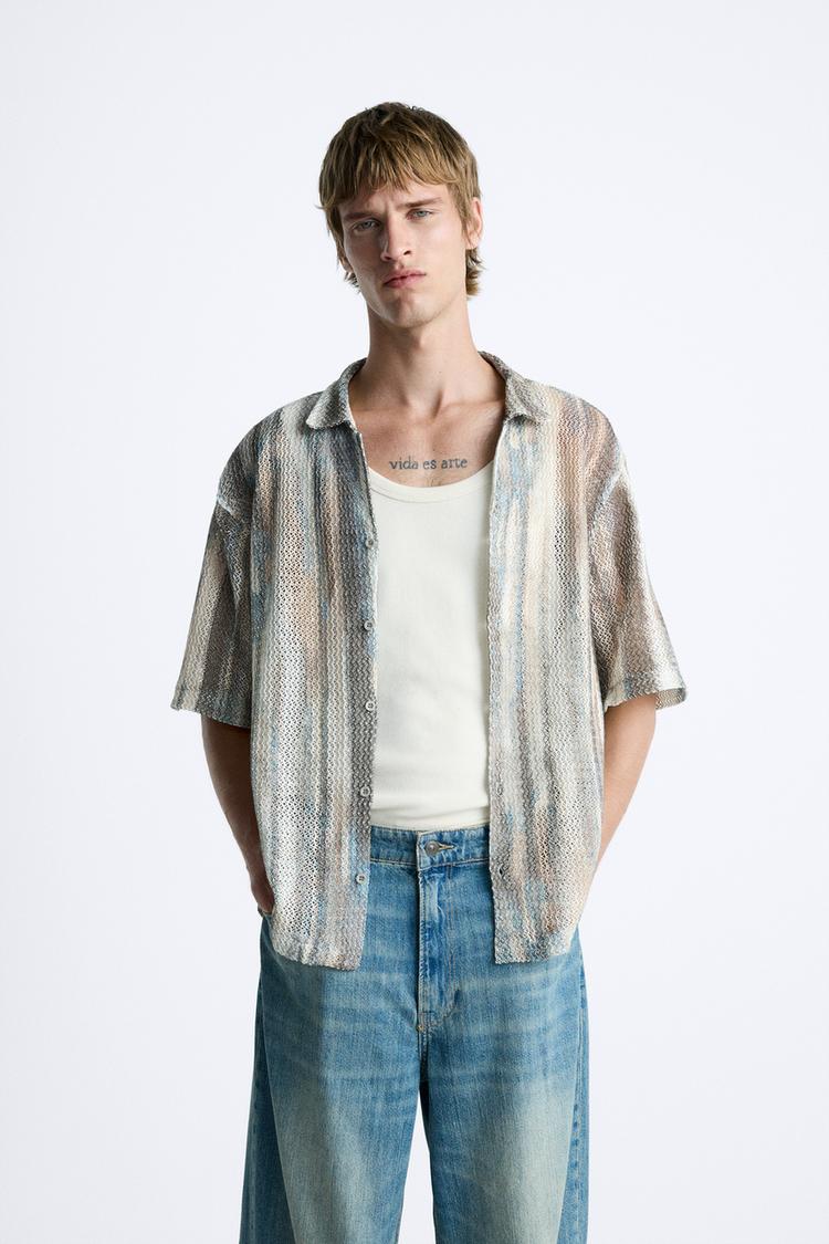 Camisa Em Rendilhos Estampado Abstrato