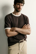 T-Shirt Com Nervuras Em Contraste