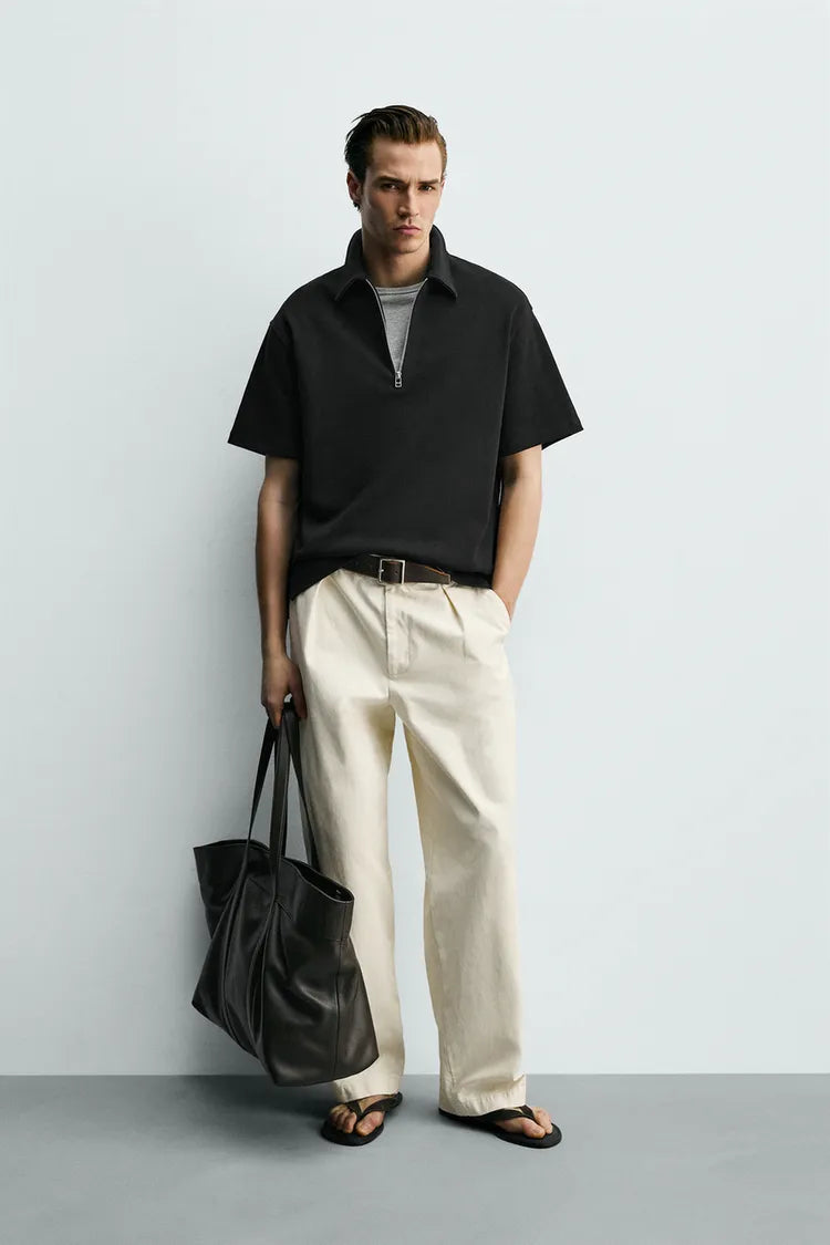 Polo Relaxed Fit Com Fecho De Correr